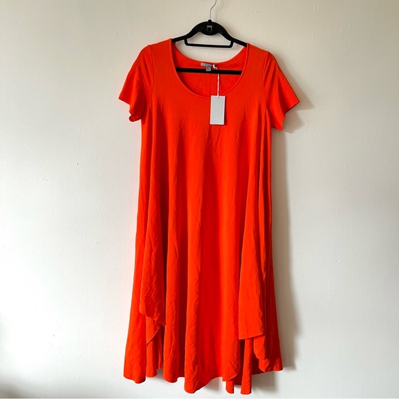 COS Dresses & Skirts - COS red orange midi dress size S short sleeve round neck asymmetrical C8